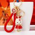 Enamel Princess Dress Rabbit Keychains in White Red and Pink view 1
