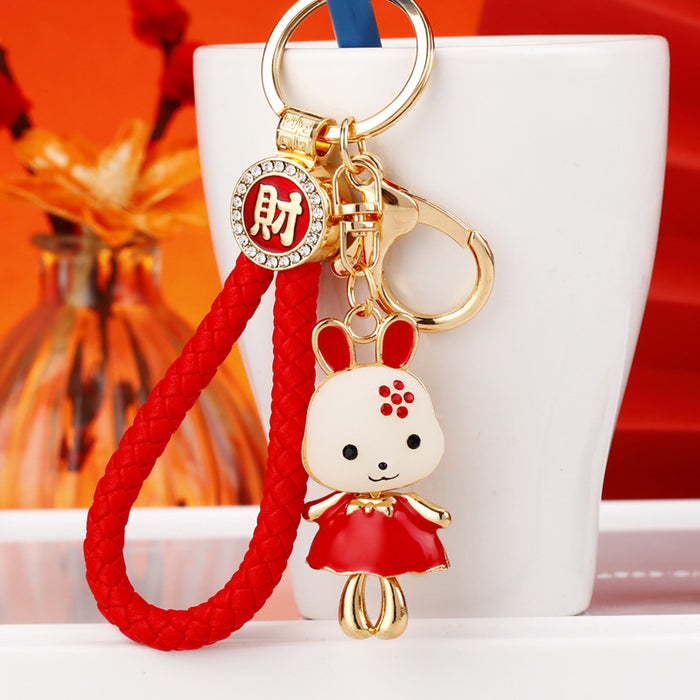 Enamel Princess Dress Rabbit Keychains in White Red and Pink