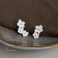Silver Edged Three White Flower Pearl Center Ear Climber Studs view 4