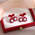 Burgundy Flocked Double Cherry Pearl Look Stud Earrings view 1