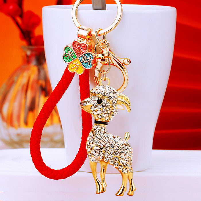 Jeweled Goat Keychains With Eight Pictured Color and Strap Options