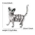 Striped Cat Brooch With Green Eyes in Gold or Silver Tone view 6