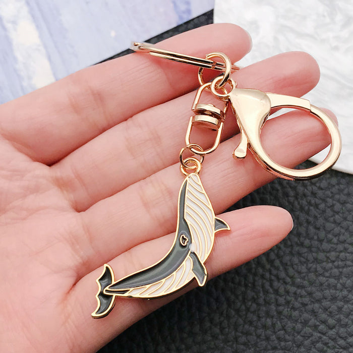 Black and Blue Whale Ocean Metal Clasp Keychain Set