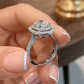 Oval Double Halo Clear Stone Ring Pave Band Sizes 6-10 view 4
