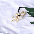 Matte Gold Pearl Leaf Branch Brooch White Pearl Accents view 3