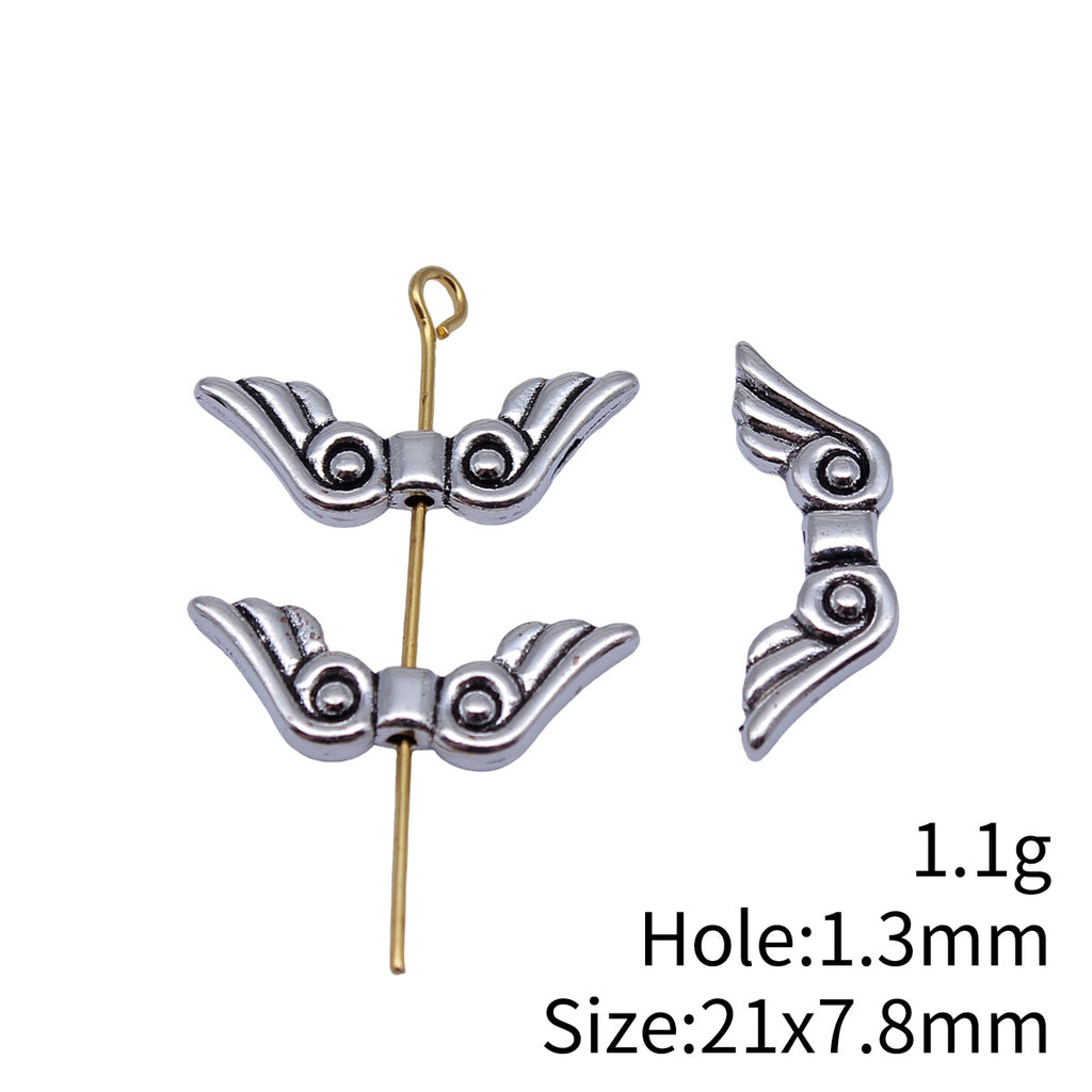 21x7.8mm 1.1g Multicolor Zinc Alloy Angel Wing Small Hole Beads for Bracelet Necklace DIY