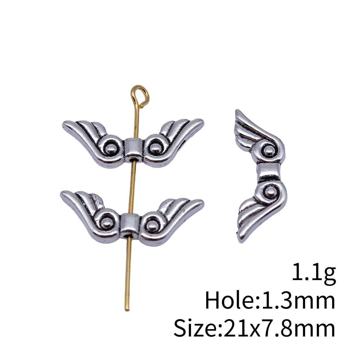 21x7.8mm 1.1g Multicolor Zinc Alloy Angel Wing Small Hole Beads for Bracelet Necklace DIY