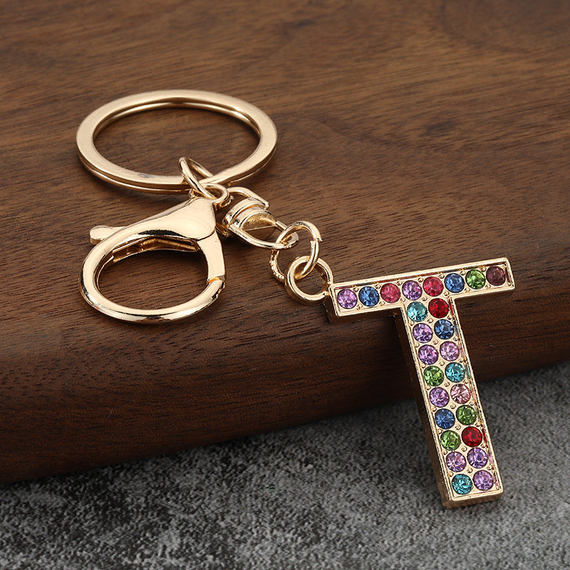 Colorful Rhinestone Letter Keychain Alphabet Bag Charm for Initials