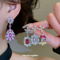 Floral Teardrop Crystal Earrings in Three Colorways view 2