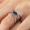 White Gold Multi Band Cross Oval Blue Stone Ring Alloy view 2