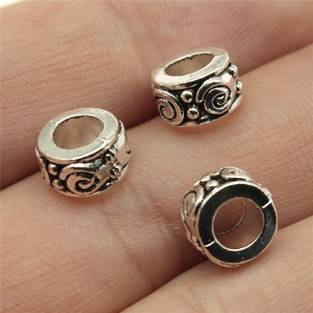 8x8x5mm 1.1g Antique Silver Zinc Alloy Round Large Hole Spacer Beads for Bracelet Jewelry Making