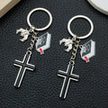 Black and Silver Cross Bat Skull Charm Keychains with Metal Hardware view 1