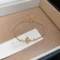 Gold Butterfly Pearl Necklace and Zircon Butterfly Bracelet view 7