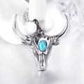 Antique Silver Bull Head Pendant Necklace Turquoise Chain view 3
