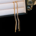 Slim Gold Tone Crystal Chain Tassel Earrings with Bar Tops view 6