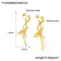 Bow Knot Drop Earrings Rhinestone Huggie Titanium Steel Gold view 6
