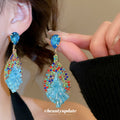 Blue Crystal Beaded Drop Stud Earrings Fashion Jewelry view 2