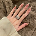 Silver Baguette Cubic Zirconia Multi-Row Open Ring view 4