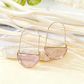 Gold Tone Semicircle Glass Long Wire Drop Earrings in Nine Colors view 11