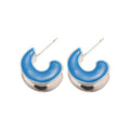 Color Inlay Crescent Stud Earrings With Polished Metal Tone Details view 5