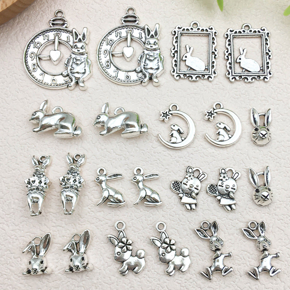 Antique Silver Zinc Alloy Easter Rabbit Charm Pendant for DIY Earrings Keychain Jewelry