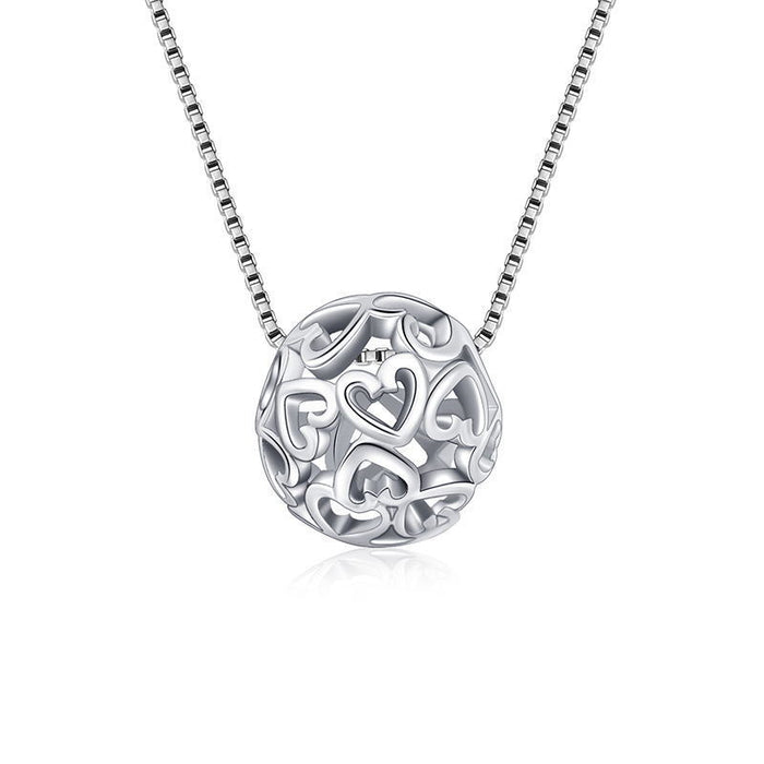 Open Heart Sphere Pendant Necklace in Silver Tone Jewelry