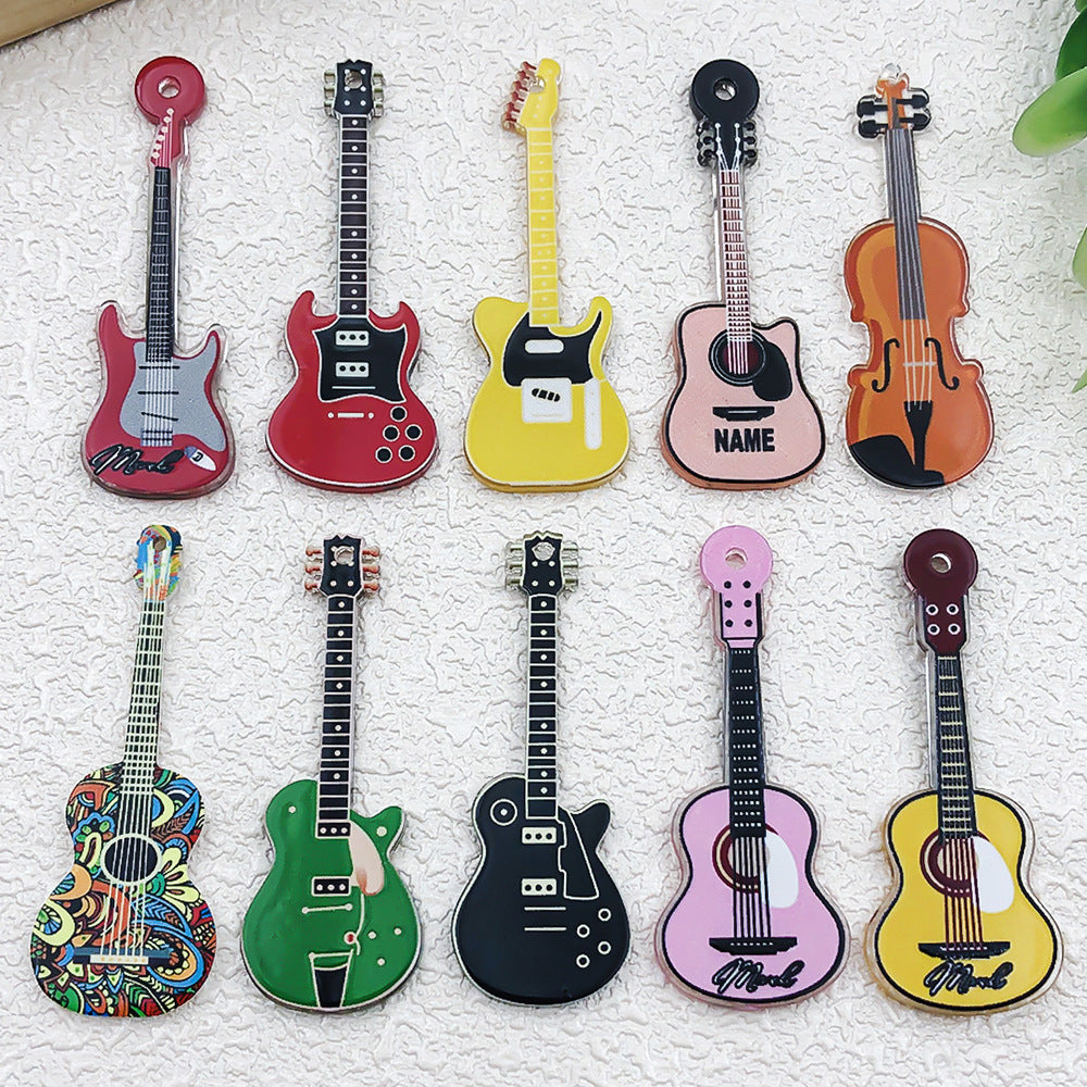Acrylic Double Sided Vintage Guitar Charm Pendant for DIY Necklace Keychain