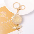 Yellow Enamel Sunflower Keychain Rhinestone Center Gold Clasp view 2