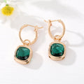 Gold Tone Square Faceted Crystal Huggie Drop Earrings in Eight Colors view 10