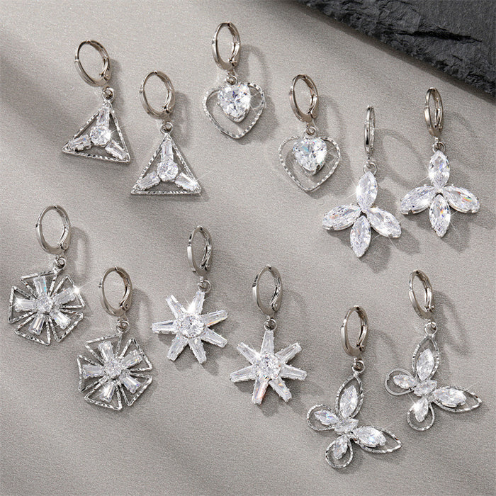 Silver Tone Clear Crystal Geometric Huggie Drop Earrings in Six Designs