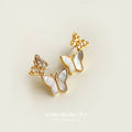 Gold Double Butterfly Earrings Crystal Shell Drops view 6
