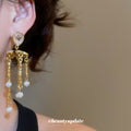 Crystal Chain and Pearl Fringe Earrings Statement Fashion Jewelry view 4
