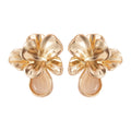 Gold Tone Layered Flower Stud Earrings with Glossy Petals view 5