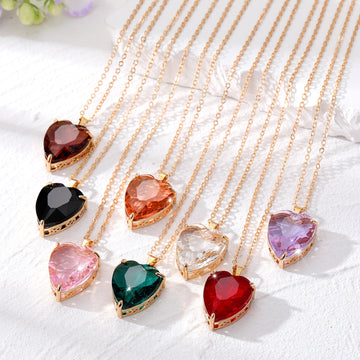 Gold Tone Faceted Heart Crystal Pendant Necklaces in Eight Colors
