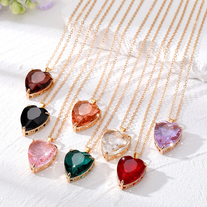 Gold Tone Faceted Heart Crystal Pendant Necklaces in Eight Colors