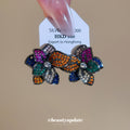 Multicolor Crystal Flower Stud Earrings With Polished Metal Tone Details view 3