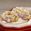 Rectangular Chain-Link Pave Hoop Earrings In Polished Gold Tone view 2
