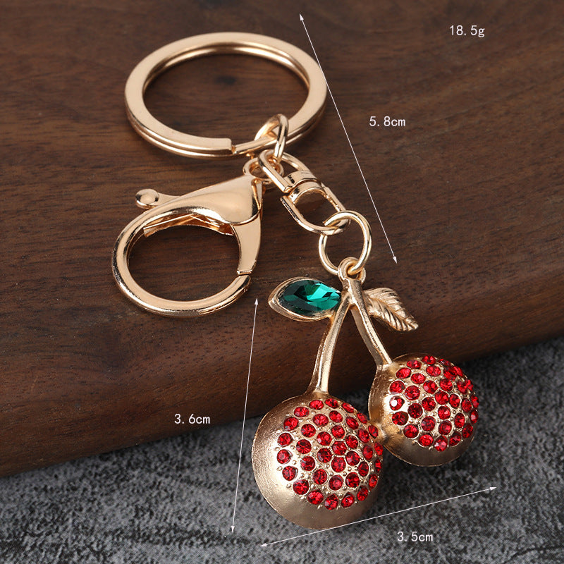 Rhinestone Cherry Metal Keychain Bag Charm Gift Accessory