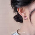 Gold-Tone Enamel Tulip Plaque Stud Earrings Pink White Green view 2