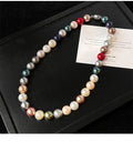 Multicolor Mixed Pearl Strand Necklace Silver Clasp view 6