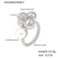 Twisted Band Multi-Sphere Pearl Pavé Gold Steel Rings view 7