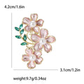 Three Flower Pearl Brooch with Green Leaves Pink White view 6