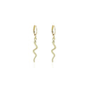Gold and Silver Tone Wavy Snake Long Dangle Huggie Earrings view 5