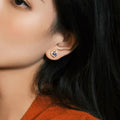 Gold Tone Blue Oval Crystal Stud Earrings with Clear Halo view 3
