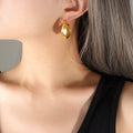 Thick C Shape Geometric Hoop Stud Earrings Gold Rose Steel view 8