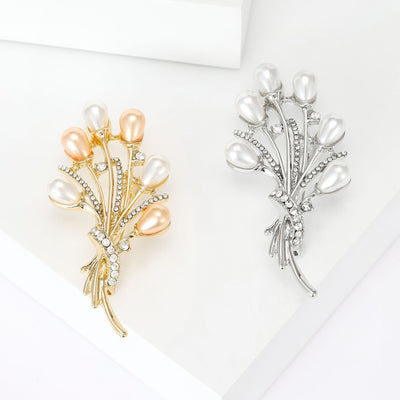 Elegant Pearl Bud Bouquet brooch front view on a white background