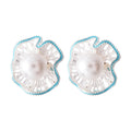 Blue Shell and Pearl Floral Stud Earrings Fashion Earrings view 5