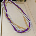 Purple Gold and Silver Tone Multi Strand Beaded Necklace view 4