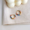 Gold Multicolor Enamel Twisted Segment Hoop Huggie Earrings view 3