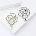 Crystal Outline Camellia Brooch with Pearl Drop in Two Tones view 2